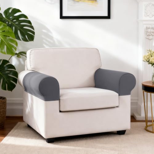 Stretch Light Grey Armrest Covers for Sectional Sofas - 2PC Set