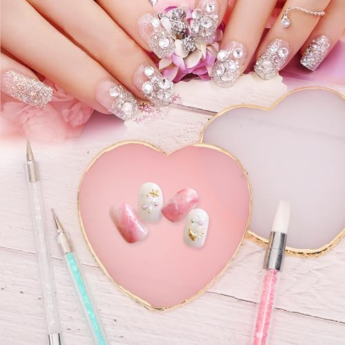 SUMAJU 2 Pack Heart Nail Art Palettes - Pink & White Resin