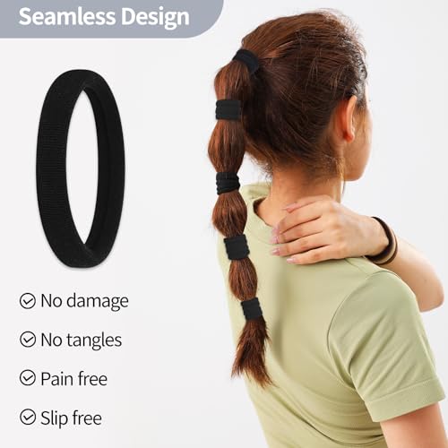 150 Black Seamless Elastic Hair Ties - No Damage for All Hair Types