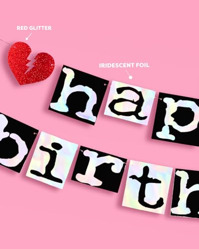 Iridescent Emo Birthday Banner | Goth Party Decor with Hearts