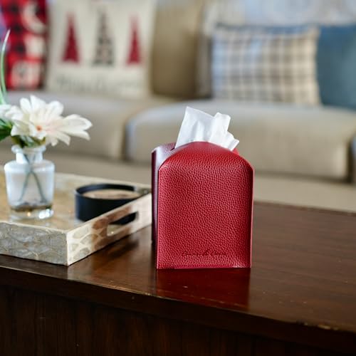 Elegant PU Leather Tissue Box Holder - Crimson Red for Home & Office