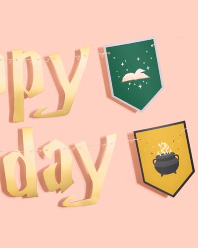 Wizard Themed Happy Birthday Banner with Gold Foil | 6.5ft