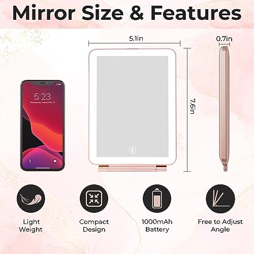Beltruci Rose Gold Rechargeable Folding Vanity Mirror with 72 LED Lights & 3 Color Modes