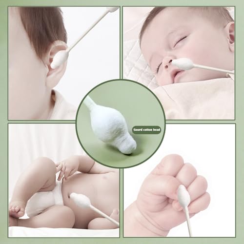 NGQIOHUA 160Pcs Baby Safety Cotton Swabs - Large Tip Double-Headed Cotton Buds with Paper Stick