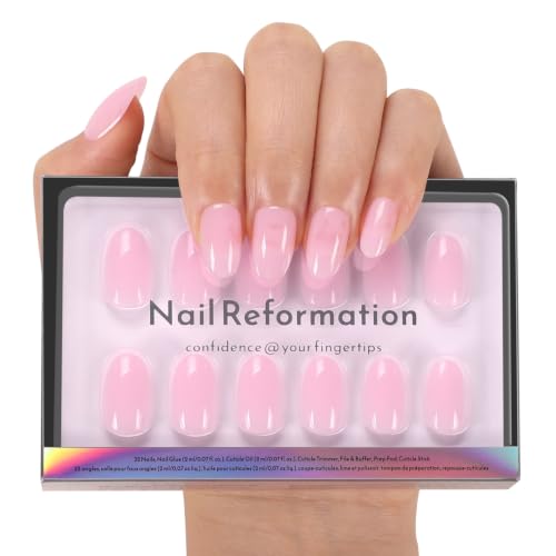 Nail Reformation Iced Guava Press-On Nails, Short Round Glossy Fake Nails