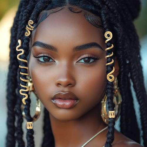 BEIQIYA Gold Hair Jewelry 26pcs for Braids Spiral Dreadlocks Hair Beads & Clips