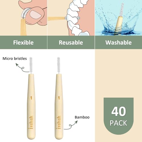 Isshah Bamboo Interdental Brushes - 40 Count Size 0 for Small Gaps