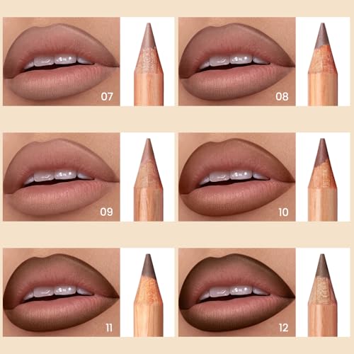 6-Color Matte Lip Liner Set with Sharpener - Nude Brown & More