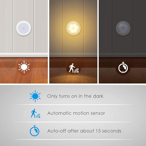 AMIR Motion Sensor LED Night Light - Cordless & Battery Powered, Warm White, Pack of 6
