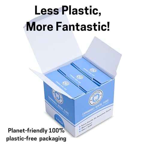 The Floss Master Expandable Mint Dental Floss 3 Pack - Plastic-Free Dispenser, Gentle Glide for Deep Cleaning