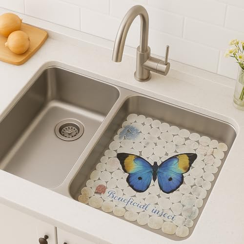 Decorative PVC Sink Mat - 15.7" x 11.8" Flexible Protector with Quick-Draining Pebble Texture