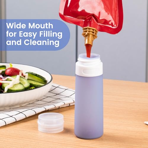 MICEBAY 4 Pack Silicone Condiment Squeeze Bottles - Leakproof Salad Dressing Containers for On-the-Go