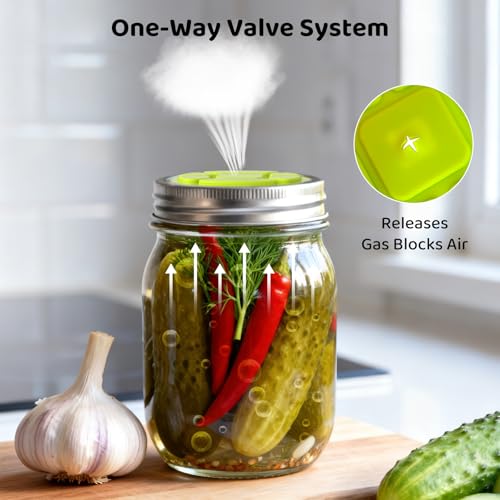 Silicone Fermentation Lids for Wide Mouth Mason Jars - 5-Pack