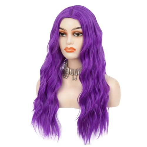 Siudus Purple Wavy Long Wigs for Women - Curly Middle Part Cosplay Hair