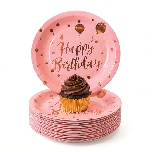 Pink & Gold Polka Dot Paper Plates - 7" | 50ct Party Supply
