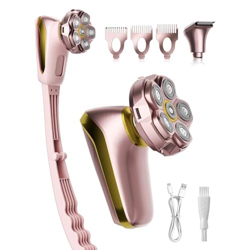 Electric Razors for Women Legs: Long Handle Easy Reach Legs Shaver, 6D Body Shaver for Fast & Smooth Grooming, 2 in 1 Waterproof Bikini Trimmer Kit for Lady Hair Removal, Gift for Her (Nude Pink)