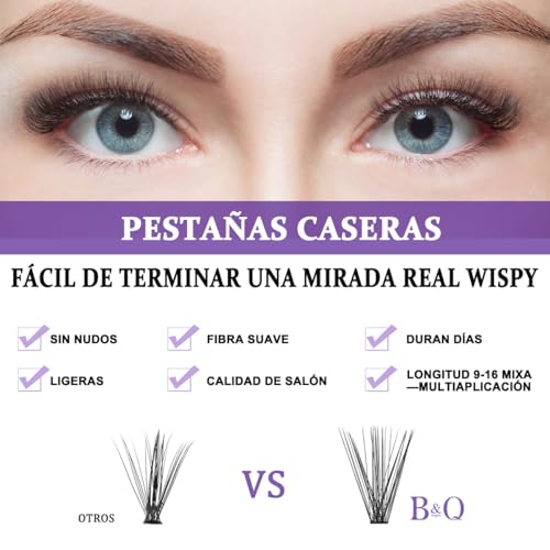 B&Q Lash Clusters Kit 280PCS Eyelash Clusters Kit,30D 40D D 9-16MIX Individual Lash Comfortable Eyelash Extension Set, Classic Look with Bond and Seal Waterproof, Remover DIY at Home(Set,30D+40D)