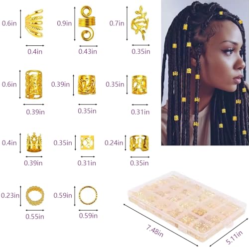 280 Pcs Gold Hair Jewelry for Dreadlocks & Braids - Tuefuzy