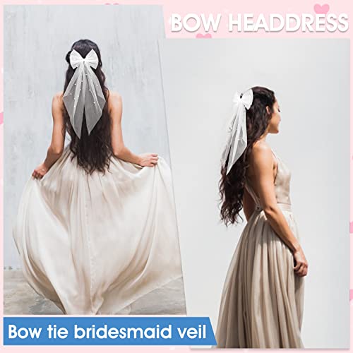 Yolev White Bridal Pearl Hair Bow Veil with Barrette for Wedding & Bridesmaid
