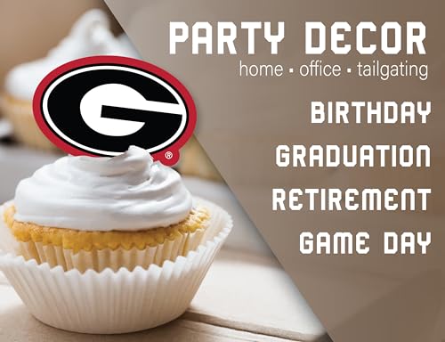 UGA Georgia Bulldog Cupcake Toppers - 24 Preassembled Party Decorations