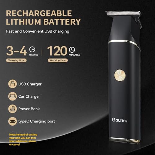 Gaurins Black Hair Trimmer for Men – Professional Beard Clipper with LCD Display