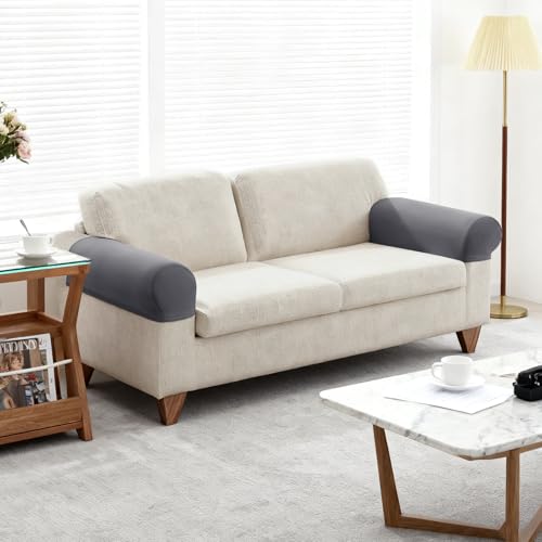 Stretch Light Grey Armrest Covers for Sectional Sofas - 2PC Set