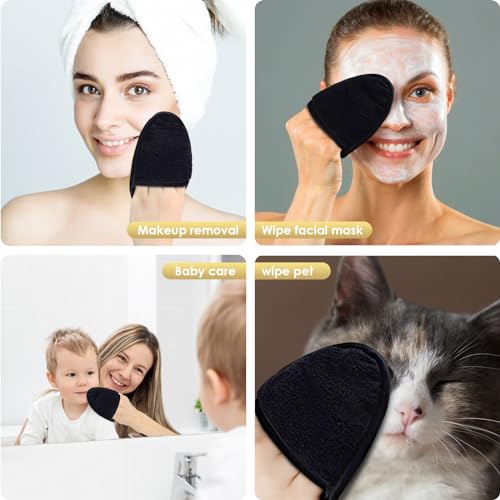 SINLAND Reusable Makeup Remover Pads Black (12 Pack) - Soft Microfiber Cleansing Cloths
