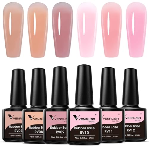 VENALISA Transparent Pink Rubber Base Gel Nail Polish Set of 6 | Soak-Off UV/LED Manicure Kit
