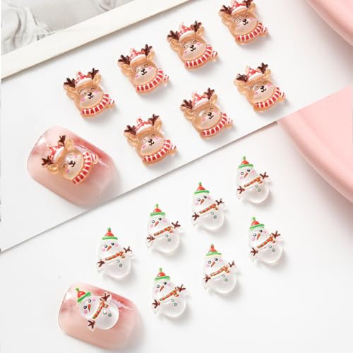 FJSMTOP Syle-7 80Pcs 3D Christmas Nail Charms Set - Santa, Snowman, Deer, Tree, Snowflake