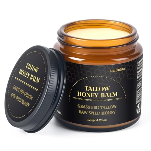 Lazibudgha Grass-Fed Beef Tallow and Honey Balm for Face & Body, 4.2 oz