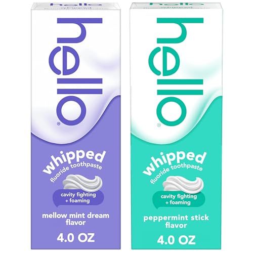 Hello Whipped Mellow Mint Dream & Peppermint Stick Toothpaste Pack - 2 x 4.0 oz Fluoride Foam Toothpaste