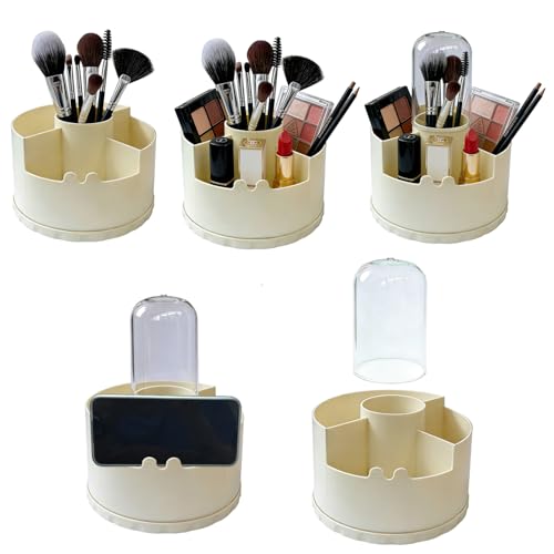 360 Rotating Makeup Organizer with Dust-Proof Lid - Beige