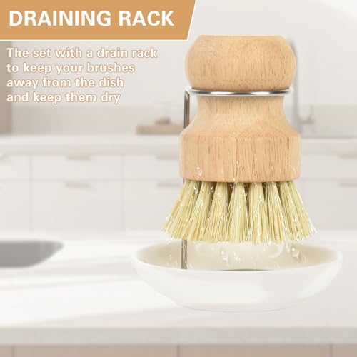 Natural Wooden Dish Brush Set with Draining Rack - 3 Pieces