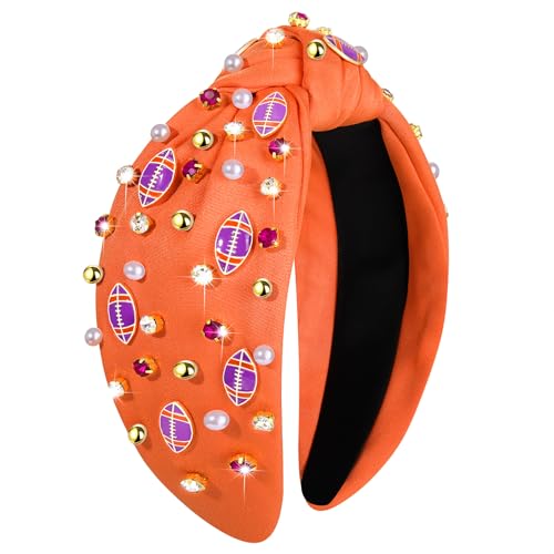 Football Game Day Knotted Headband with Rhinestones and Football Charms