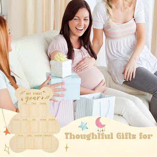 Wooden Photo Board for Baby's First Year Milestones - 12 Monthly Picture Frame