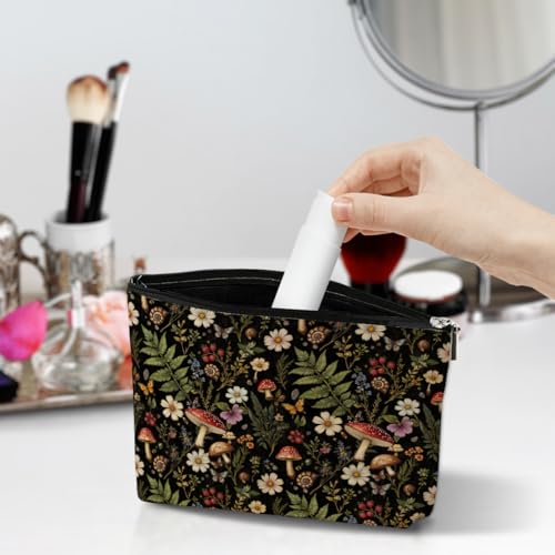 Forest Mushroom Dark Forest Makeup Bag by Jeilink — Cotton Linen Cosmetic Travel Pouch
