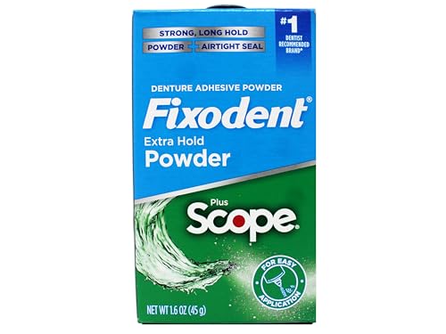 Fixodent Denture Adhesive Powder Plus Scope, Extra Strong Hold, 1.6 oz (3 Pack)