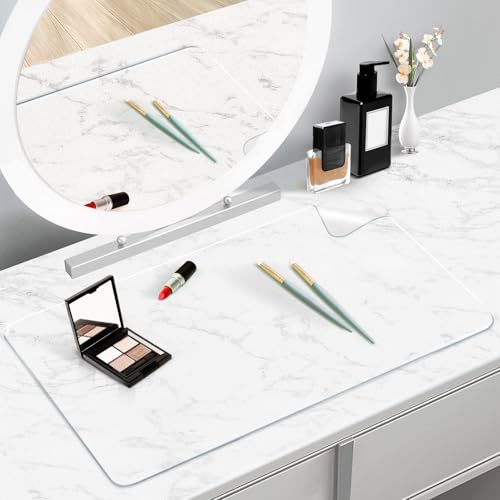 TOHONFOO 43.3x15.7in Clear PVC Makeup Desk Mat – Cut-to-Fit Vanity Protector