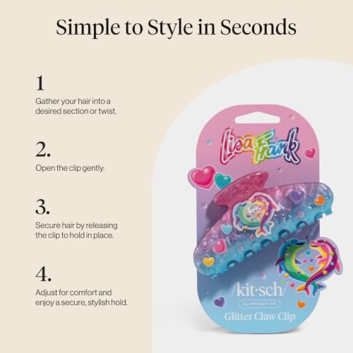 Lisa Frank Glitter Hair Clip - Dancing Dolphins Claw Clip for Women