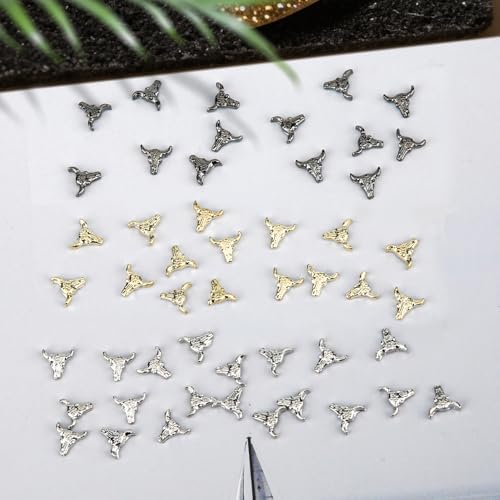50pcs Bull Head Nail Charms - Halloween Retro Alloy Stickers