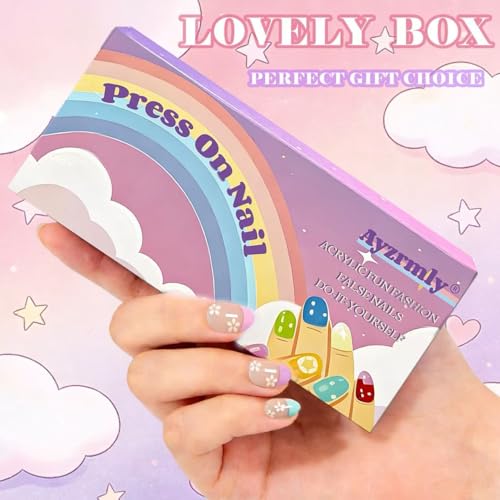 Multicolor 144-Piece Kids Press-On Nail Kit with Glue & Tools - Safe & Reusable