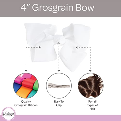 4-Inch Grosgrain Hair Bow Clip for Girls - White