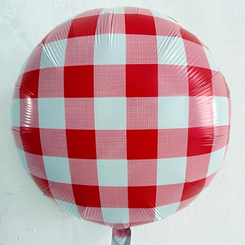 6 Red and White Checkered Balloons for Picnic & Party Decorations