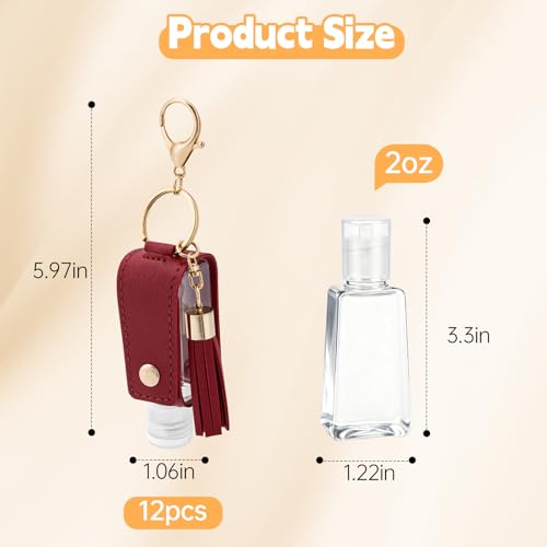 Dollform 12-Pack Hand Sanitizer Keychain Set Travel Bottles Empty 1oz Leak-Proof