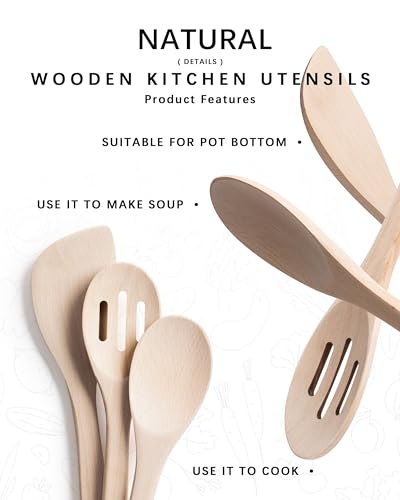 Beech Wood Cooking Utensil Set - 3-Piece Wooden Spoons