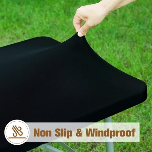 30x72 Inch Black Fitted Tablecloth - Elastic Spandex Cover for Indoor & Outdoor Use