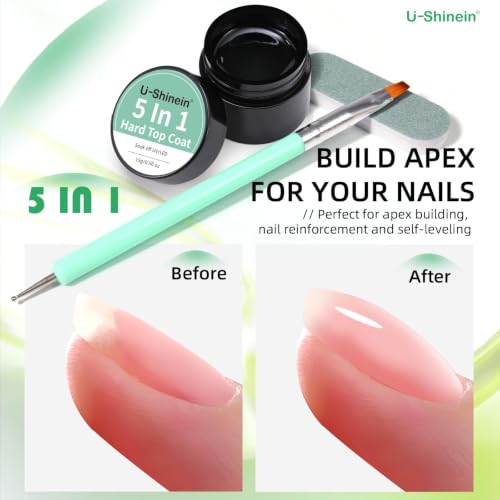 U-Shinein 5-in-1 Clear Non-Sticky Builder Gel & Top Coat - No Wipe, Long Lasting, Nail Extension & Decoration