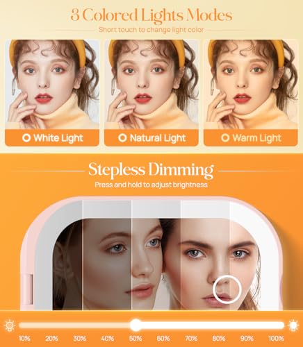 Gospire Light Pink Travel Makeup Mirror with 3X Magnification & LED Light