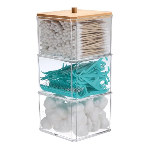 Hipiwe 3-Tier Acrylic Cotton Swab Organizer with Lid - Clear Storage Box