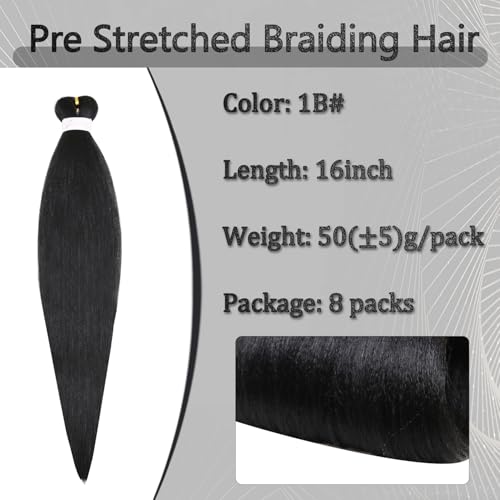 Porpouy 16 Inch Pre-Stretched Braiding Hair - 8 Packs Synthetic Extensions